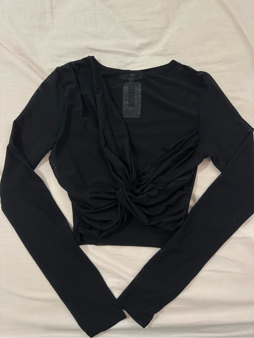 Black Twist Long Sleeve Mesh Top